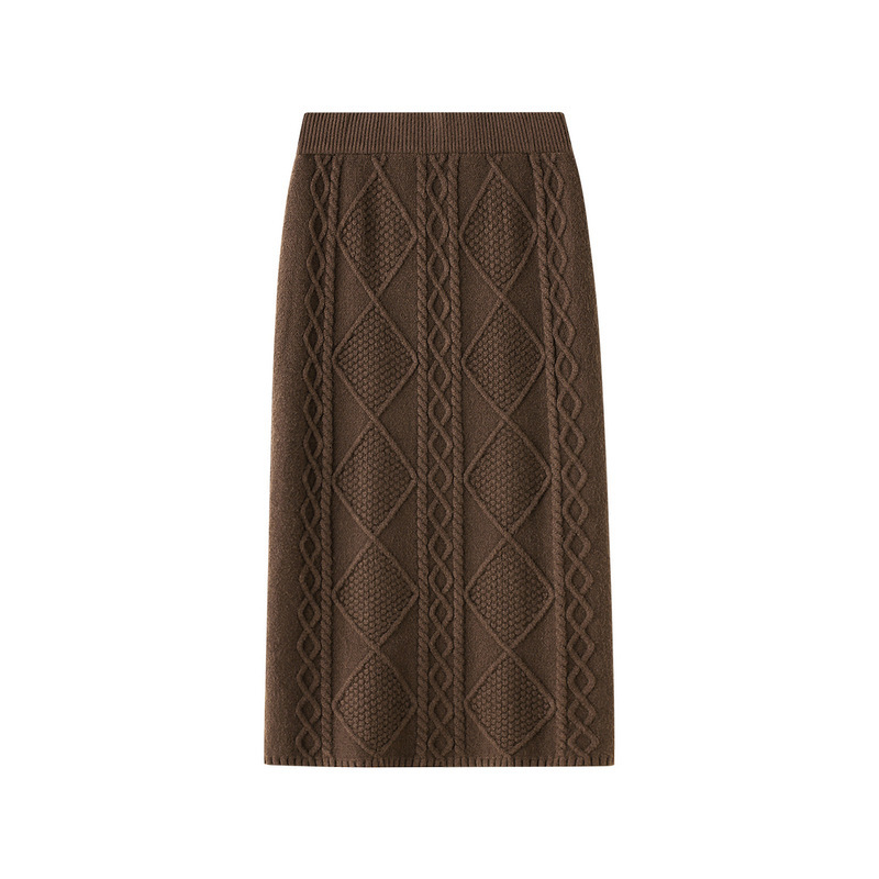 

New 2021 Women Basic Spring Bodycon Elegant Mesh Knitted Upper Waist Midi Thick Female Casual Skirt Skippers Stdc, Beige