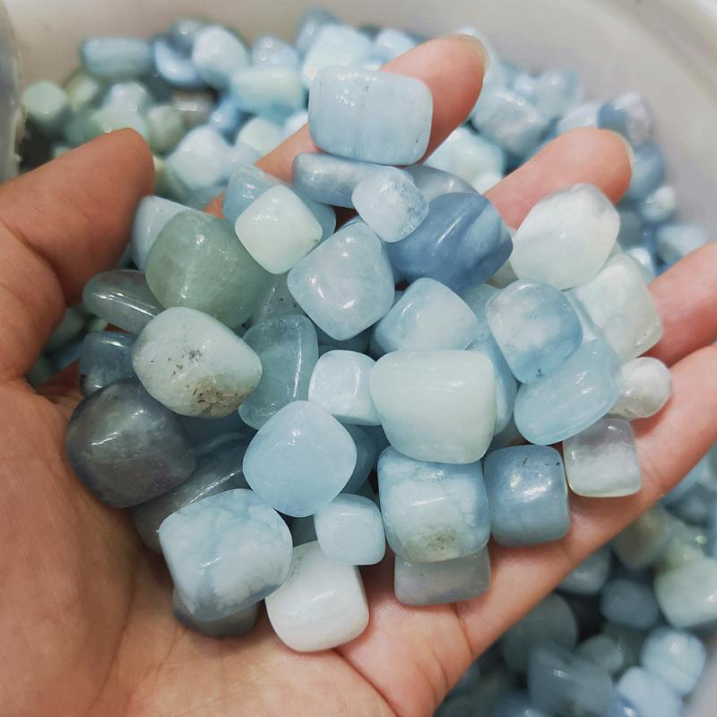 

natural aquamarine Crystal Tumbled stone Aquarine palm stone AQuamarln Quartz gravel cube Healing