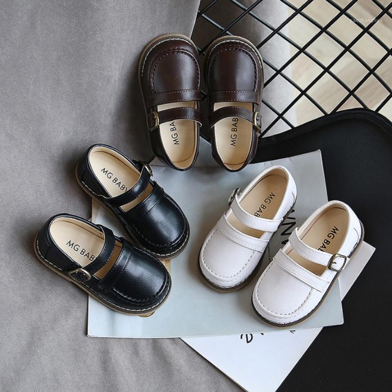 

New Baby Girls Boys Shoes British style Spring Autumn PU Leather Children Shoes Princess Retro Antiskid Leather Kids1, White