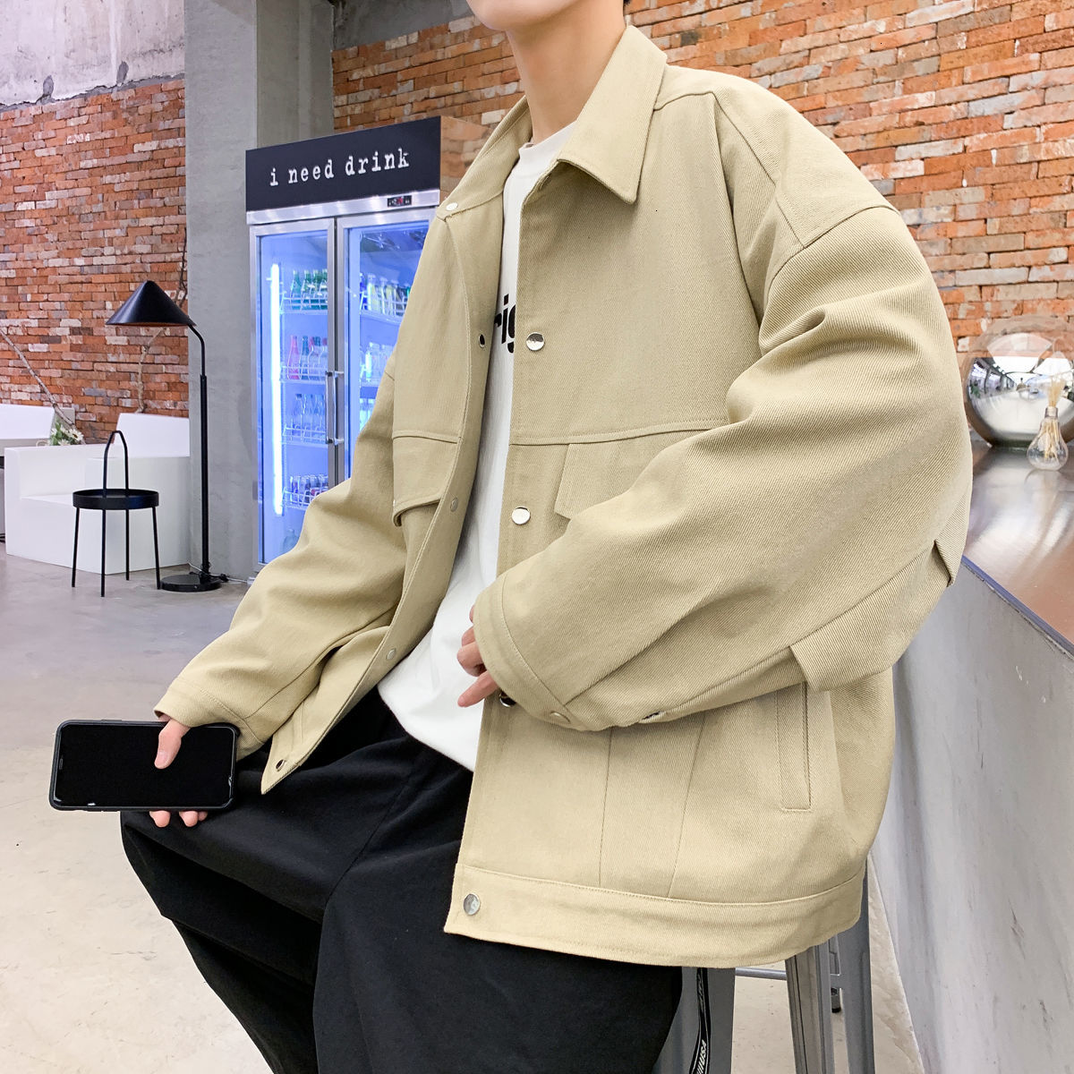 

Men's Spring 2021 and Winter New Size M-2xl Pocket Work Done Jacket Fashion Young Clothes 9SOF, Khaki.