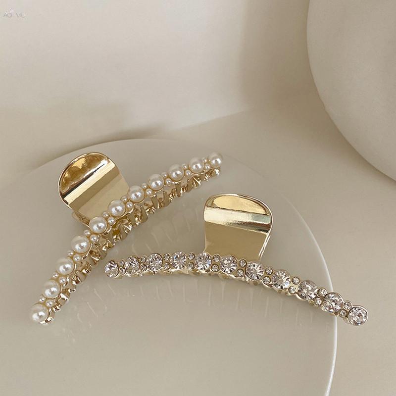 

AOMU 1PC 2020 Korea Elegant Crystal Imitation Pearl Women Hair Hairpin Crab Metal Geometric Hair Clips Barrettes