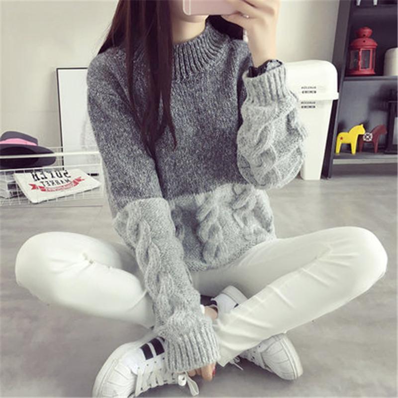 

Women's Sweaters 2022 Korean Spring Autumn Thick Coarse Wool Knitted Sweater Girls Fashion Casual Patchwork Turtleneck Grey Cashmere Pullove, White;black