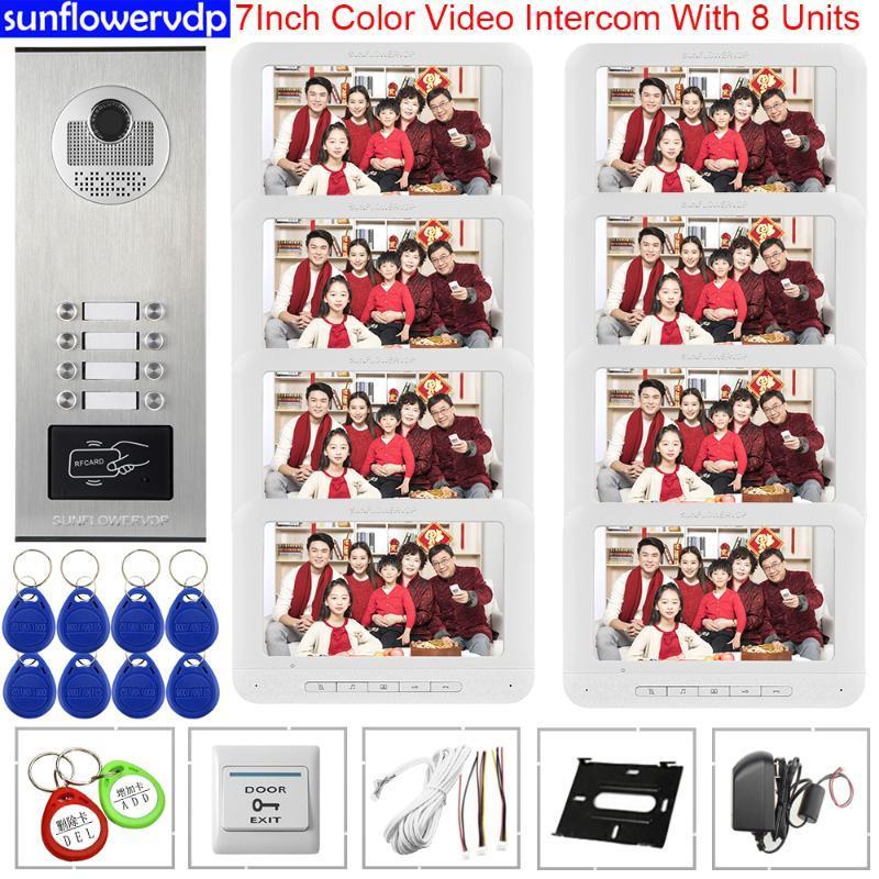 

7" Video Doorbell RFID Access Control Security Door Entry 8 Monitors Video Door Phone Universal Intercom Key Intercom Doorphone1