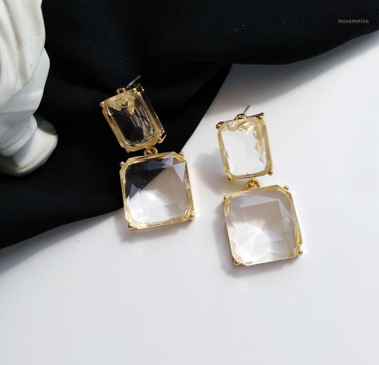 

Hot Fashion Jewelry Simple Transparent Glass Geometric Square Crystal Women Earrings1