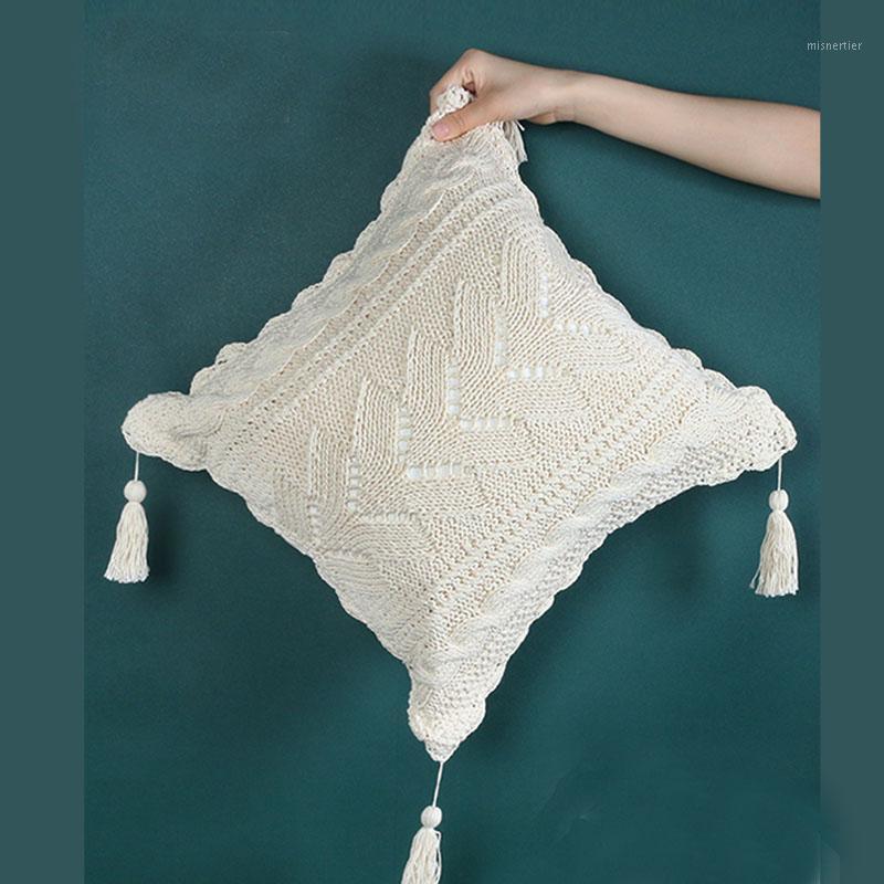 

hand made Cotton crochet pillow cushion cover Square Bohemian Boho pillow sofa room decoration dropshipping 45X45cm1, 40x40cm