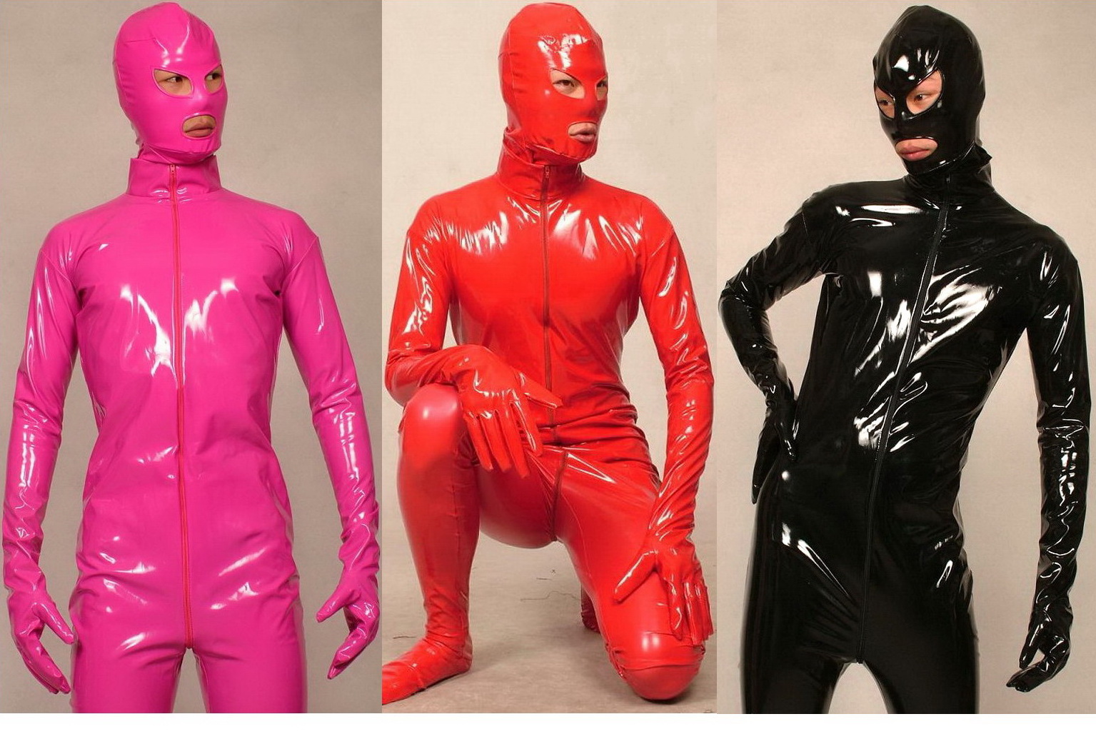 

Unisex Shiny PVC Full Bodysuit Costumes Outfit New 7 Color Shiny PVC Suit Catsuit Costumes Unisex Costumes With Open Eyes and Mouth DH203, Light pink