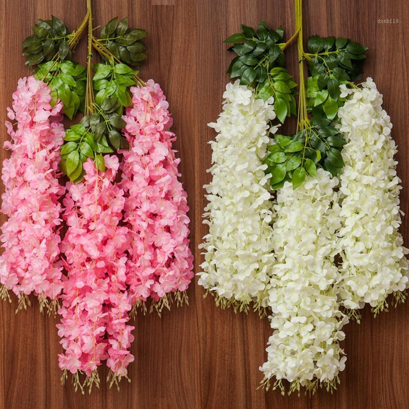 

1PC 110 cm Artificial Flowers Silk Wisteria Fake Garden Hanging Flower Plant Vine Home Decotation Wedding Party Event Decor1, Style a purple