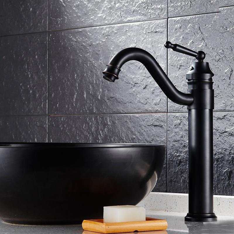 

1PCS Black Brass Retro Bathroom Basin Sink Mixer Taps Deck Mounted Single Holder Swivel Spout Black Faucet JF1836