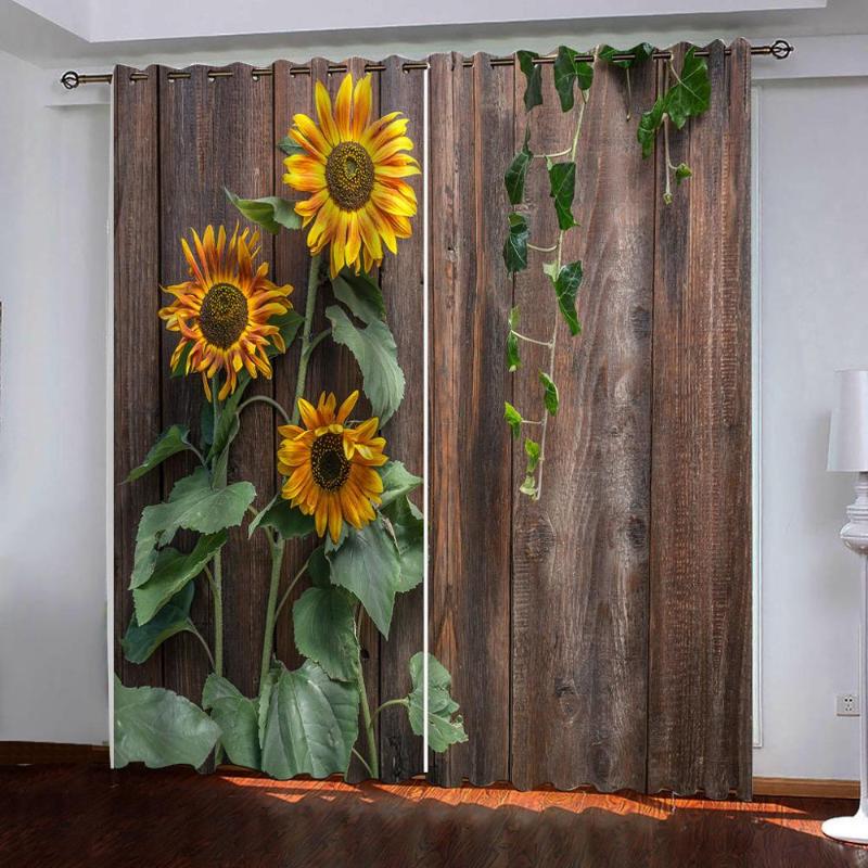 

Sunflowers on vintage wooden board 3D Curtain Photo Custom Size Curtains For Bedroom Living Room kitchen decor blackout curtain, As pic