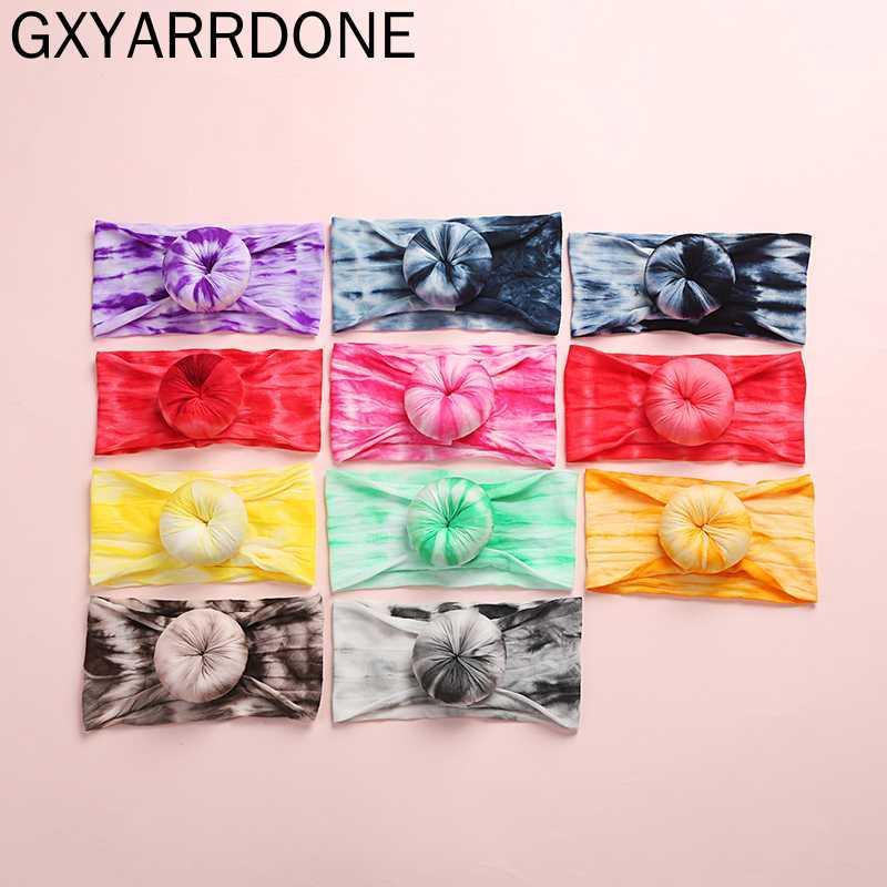 

20pc/lot 2020 New Tie Dye Prints Round Knot Nylon Baby Headwraps Tie Dye Rainbow Color Girls Donuts Turban Bun Headband Headwear1, Multi