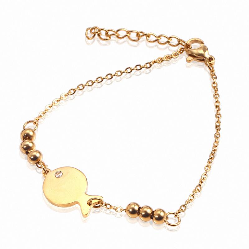 

Fish Bracelet for Women Titanium Steel Lobster Clasp Luxury Fashion Golden Smooth Round Bead Girl Jewelry Gifts
