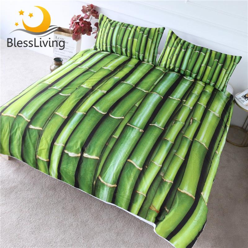 

BlessLiving Bamboo Bedding Set Green Vitality Duvet Cover Set 3-Piece 3D Print Plant Bedlinen Nature Inspired Bedspreads Queen, As pic