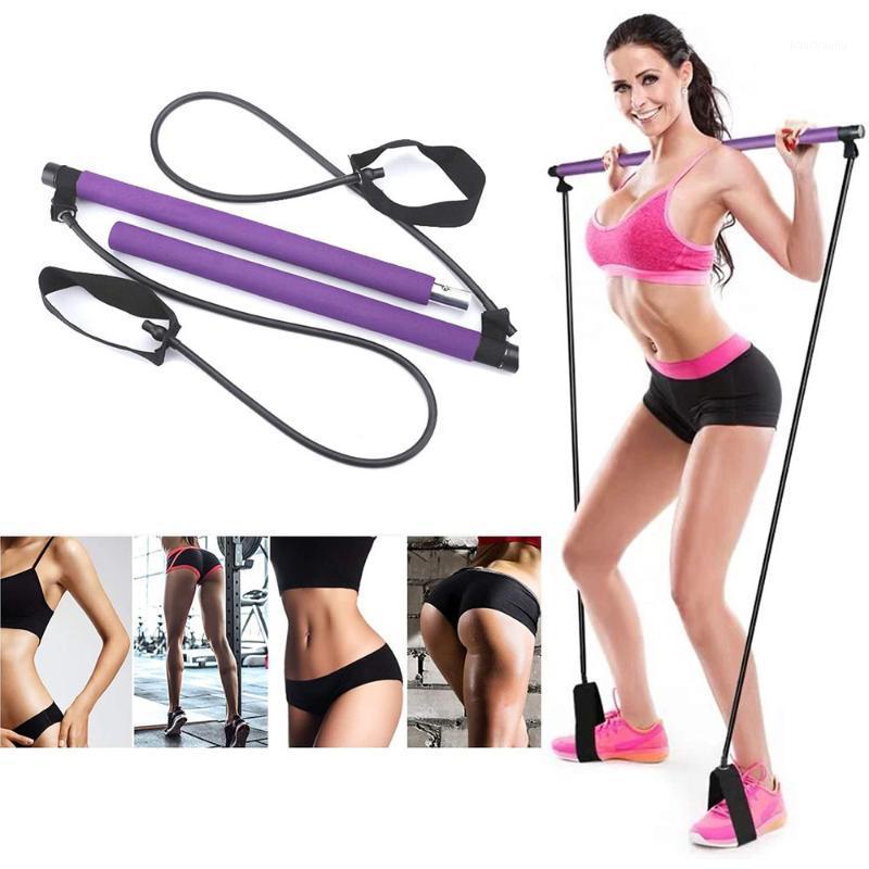 

Pilates Exercise Stick Resistance Bands Yoga Bar Kit Portable Fitness Home Gym Foot Elastic Loop Body Building Workout Equipment1, Purple