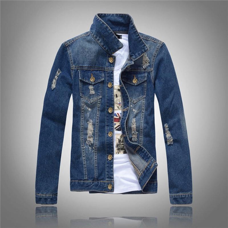 

Vogue Jacket Men Autumn Winter Casual Long Sleeve Turn-down Collar Dark Blue Denim Jackets Coat Masculino