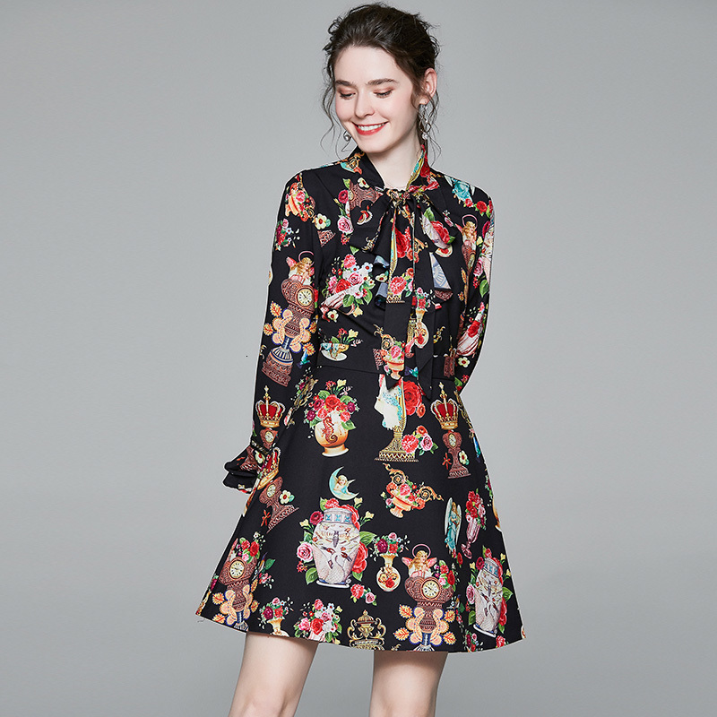 

2021 New Fashion Designer Cascading Ruffles Layers Cake Women Ruffled Collar Flower Printed Striped High Waist a Line Short Es Bedq T8L3, As picture