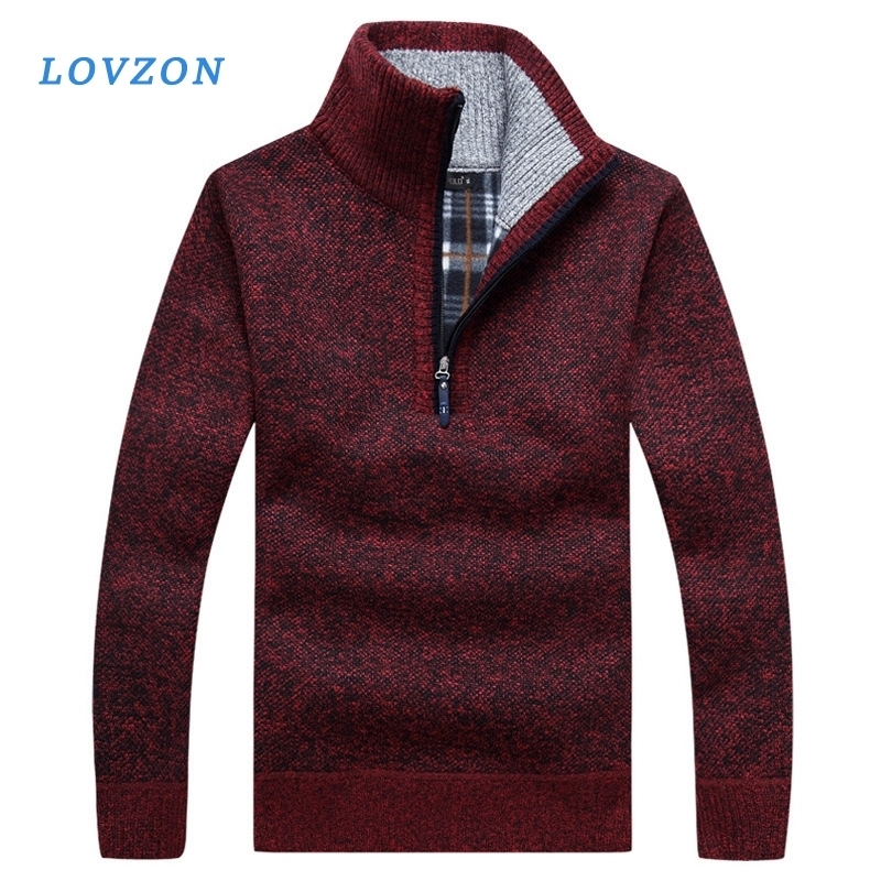 

LOVZON Autumn Men's Thick Warm Knitted Pullover Solid Long Sleeve Turtleneck Sweaters Half Zip Wool Fleece Winter Coat Clothing 201201, Dark gray