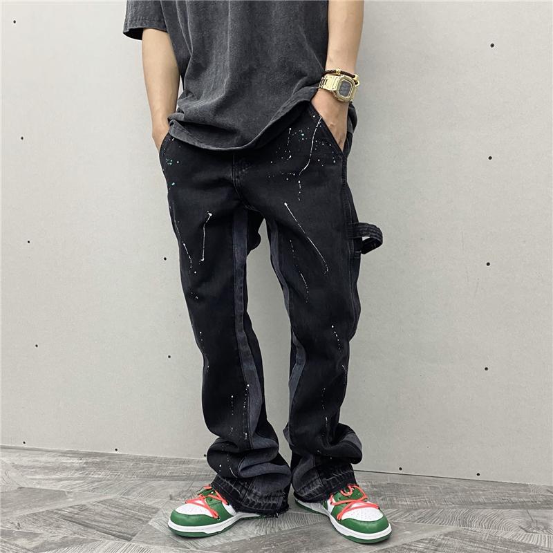 

EWQ / men's trousers black jeans vintage high street causel slim Splatter printing Micro bottoms denim pants 2020 9Y3264