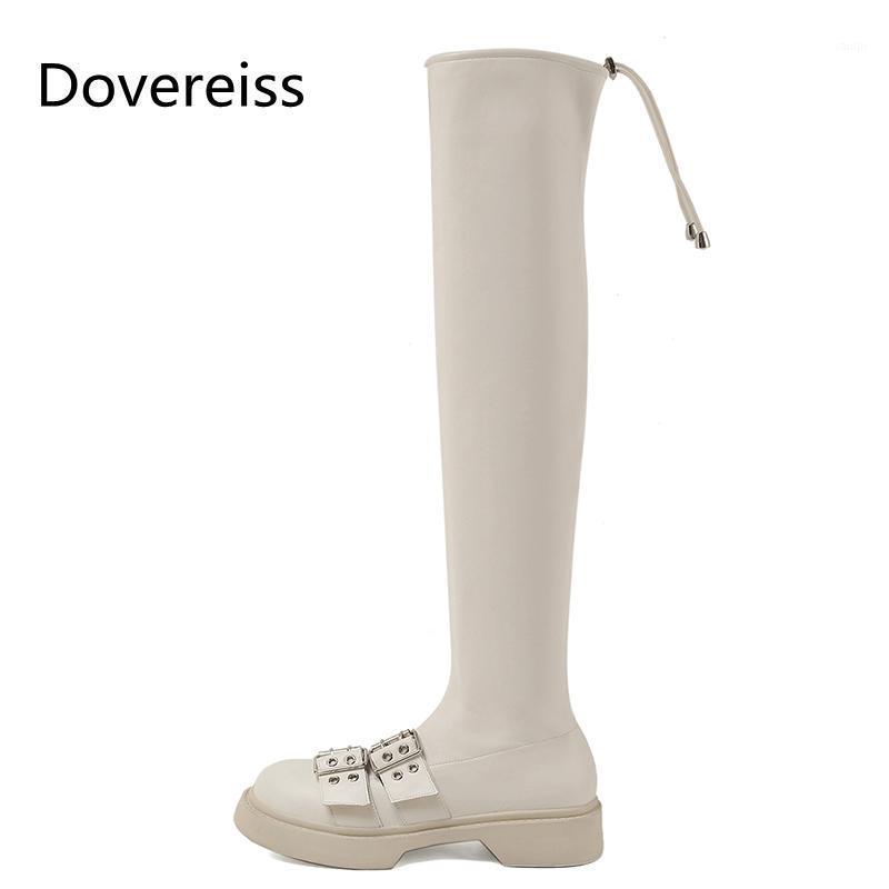 

Dovereiss Fashion Women's Shoes Winter Sexy Elegant Concise Zipper Mature beige Round toe platform Over the knee boots 33-401