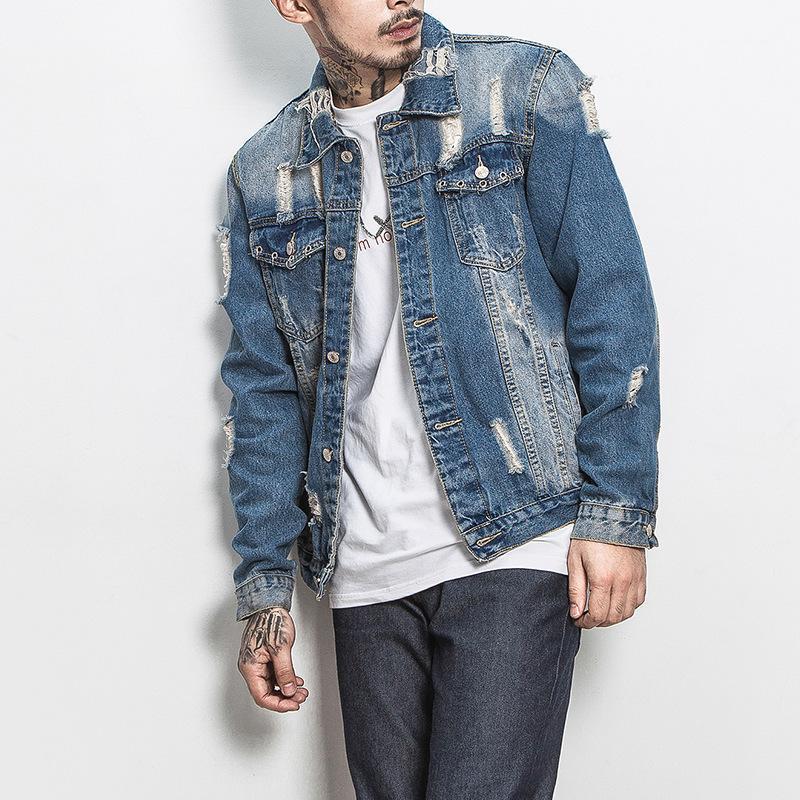 

Retro Slim Ripped Denim Jackets Men Tops Coats Spring Men Washed Long Sleeve Jeans Jacket Casaco Masculino Plus Size 5xl Outwear1, Blue