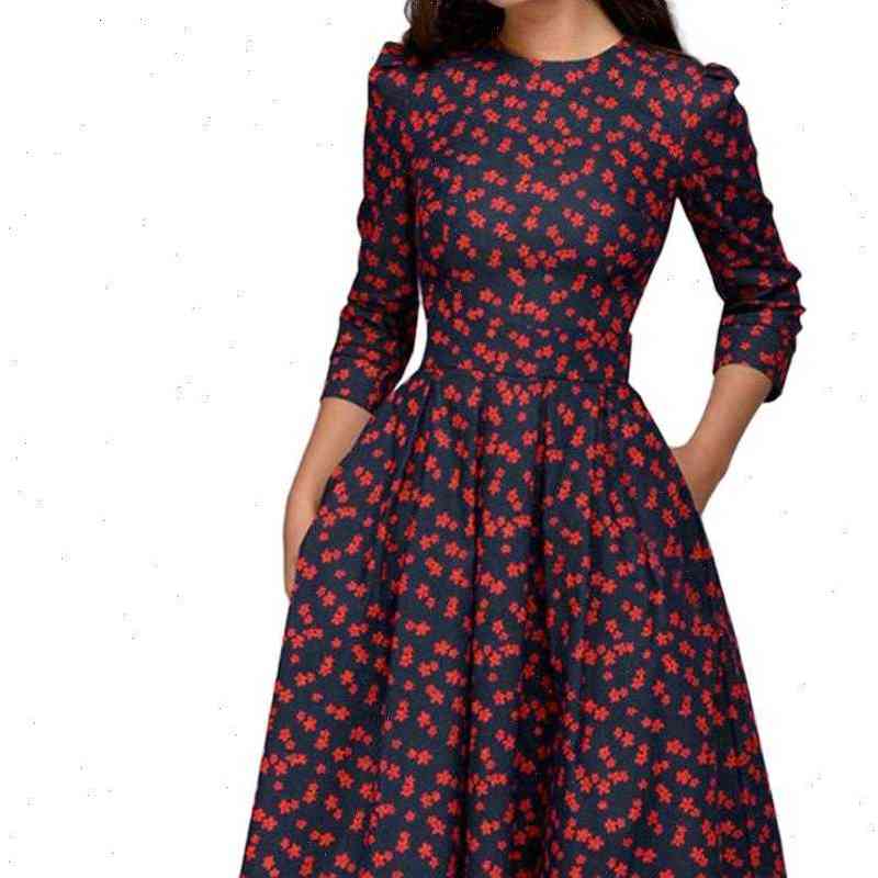 Français Femmes Style Vintage pour Femmes Élégant Floral Imprimé Slim Automne A Line Vestidos Classic Party Dressesse