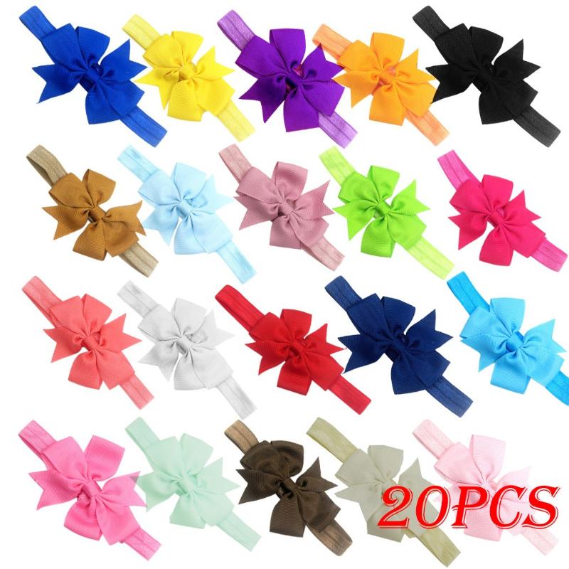 

20pcs bow tie hair band Baby Children's Nylon Soft Hair Accessories Band Gifts, 20pc