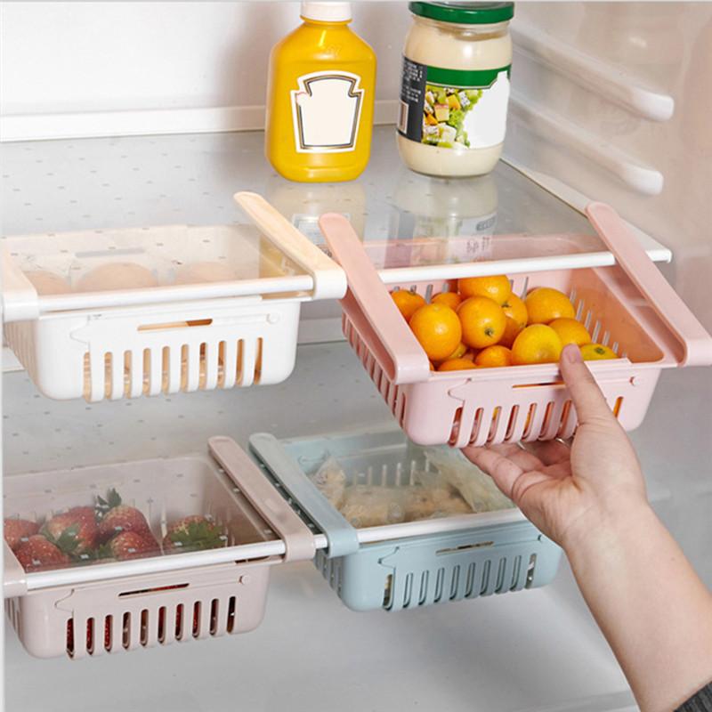 

Kitchen Refrigerator Drawer Storage Box Adjustable Plastic Refrigerator Freezer Shelf Rack Pull-Out Storage Box