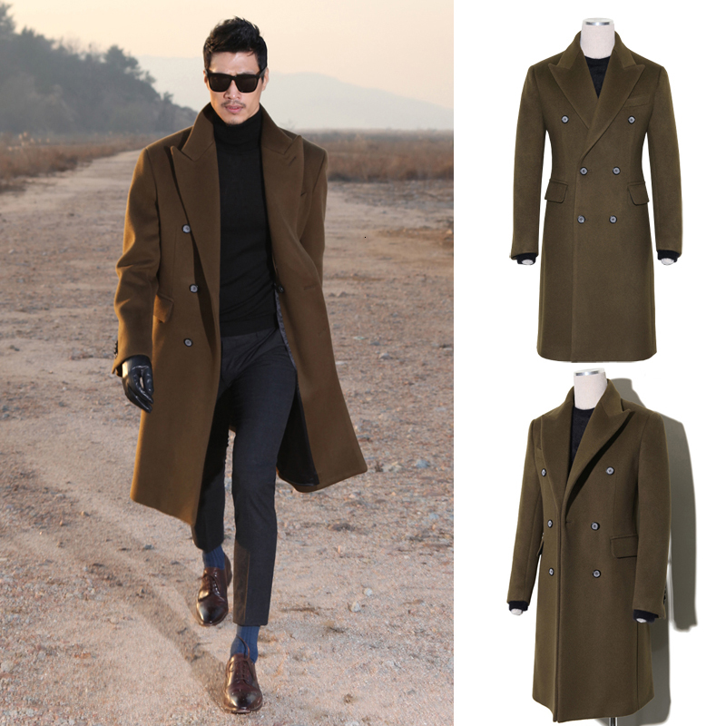 

2021 Men Winter Coats of in Wool Long Youth Fur Coat New Men's English Style Coating. Q8NN, Black