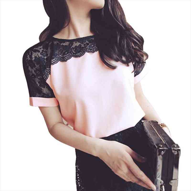 

Blouses Women Lace Summer Tops And Blouses Casual Chiffon Blouse Female Work Wear Office Shirts White pink