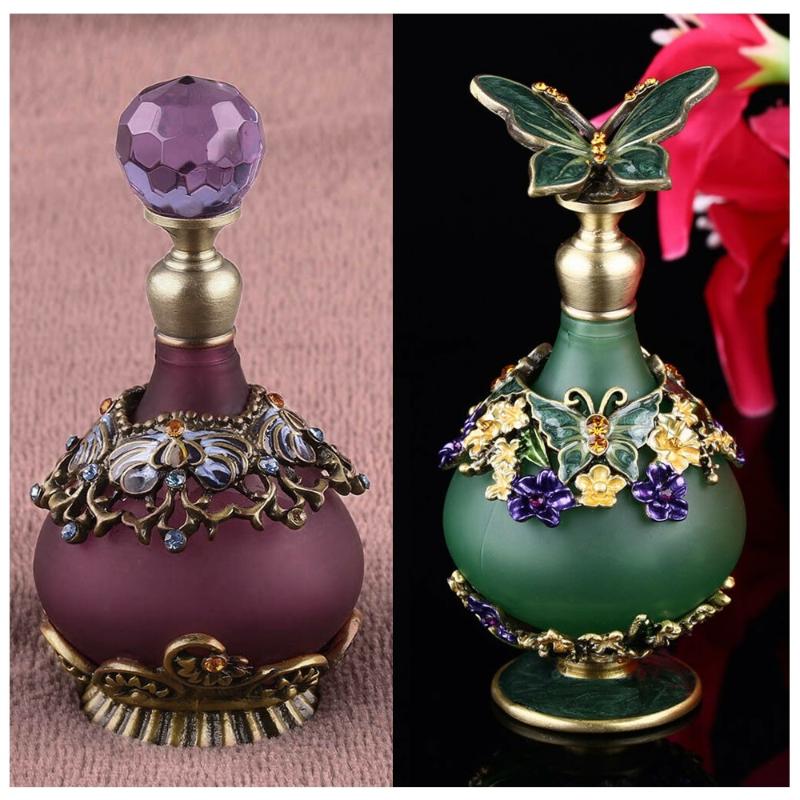 

23ml Vintage Purple Diamond Cut / Antique Butterfly Empty Glass Perfume Bottle Dropper Women Girl Gift