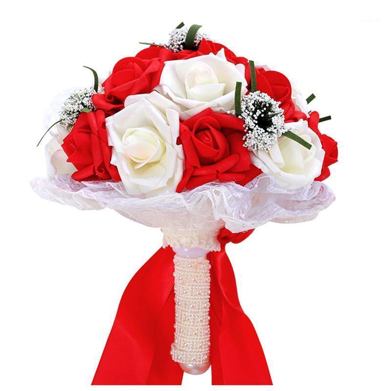 

2020 New Red Pink White Wedding Bouquet Handmade Artificial Flower Rose buque casamento Bridal Bouquet for Wedding Decoration1