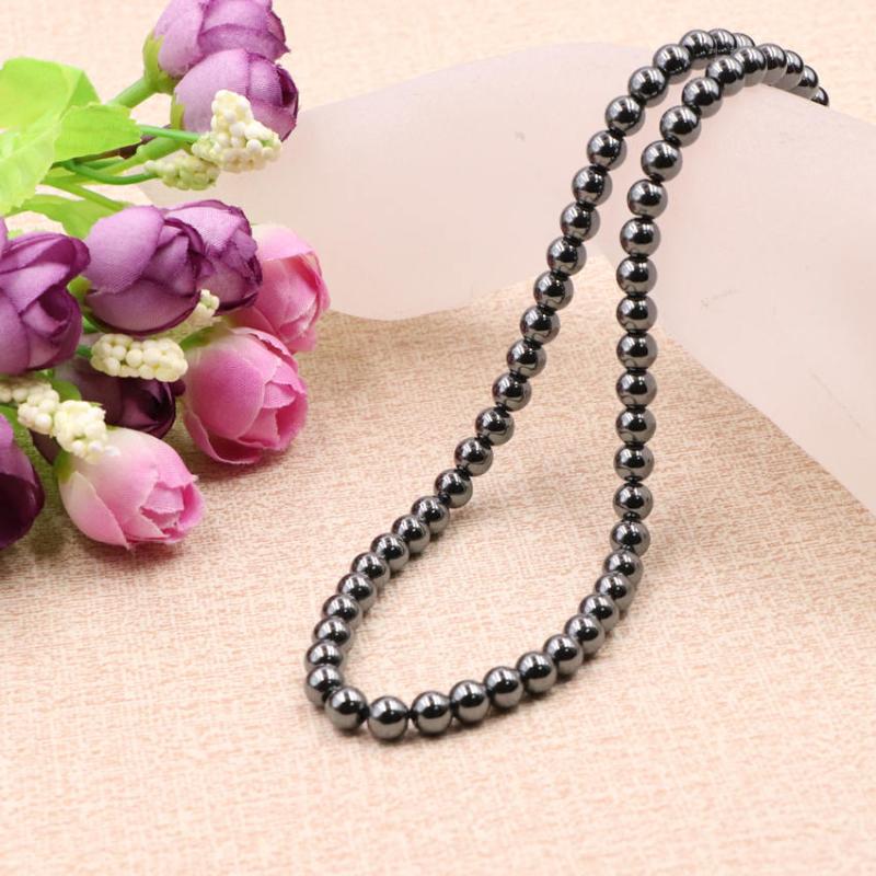 

New Trendy Choker Necklace Collar 6mm Natural Stone Hematite Beads Punk Black Strand Neckalces Chain for Women Jewelry 39cm B232
