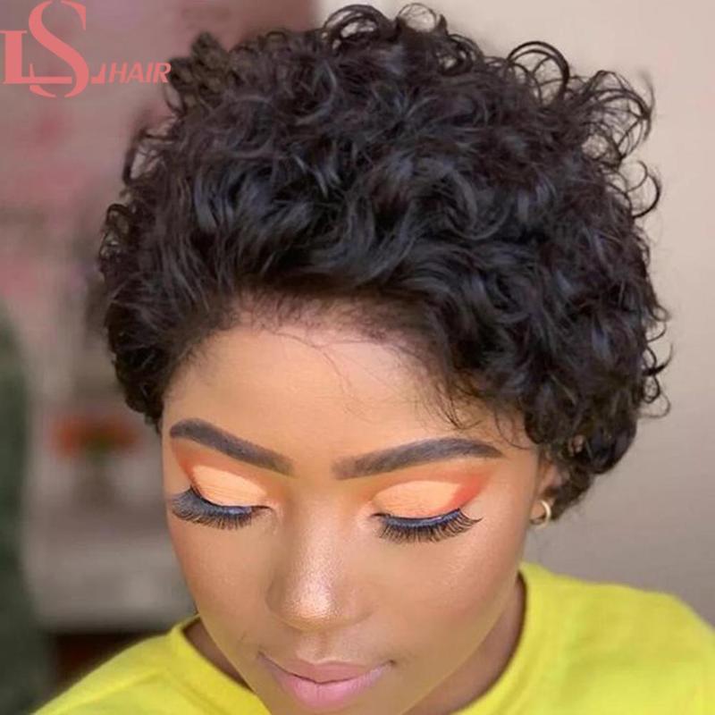 

LS HAIR Jerry Curly Bob Lace Front Wigs Pixie Cut Wig 150 Desnity Remy Hair Brazilian Short Curly Lace Closure Human Wig, 4x4 lace clsoure