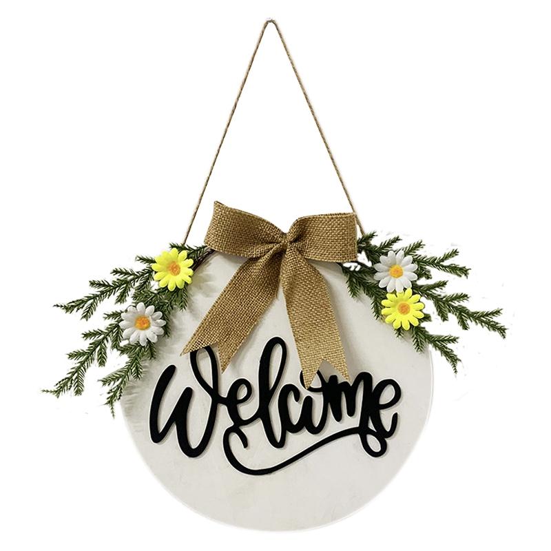 

Wreath Door Hanger Welcome Sign for Farmhouse,Rustic Wooden Door Hangers Front Porch Decor Outdoor Hanging Vertical Sign, White