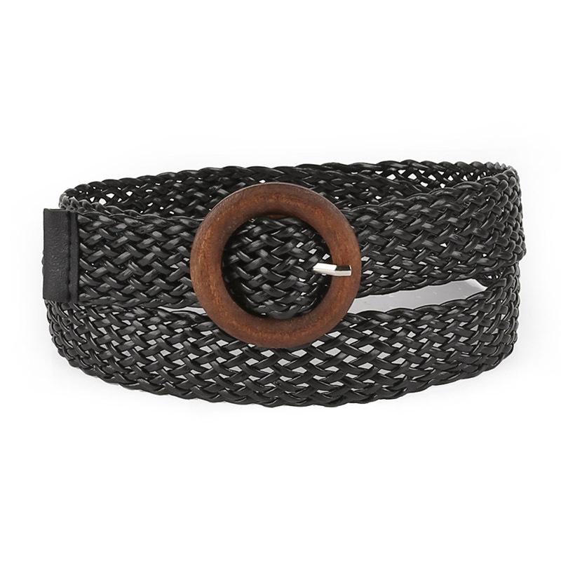 

2020Hot Sell New Womens Belt New Style Candy Colors Rope Braid Belt Female For Dress Round Buckle, Black