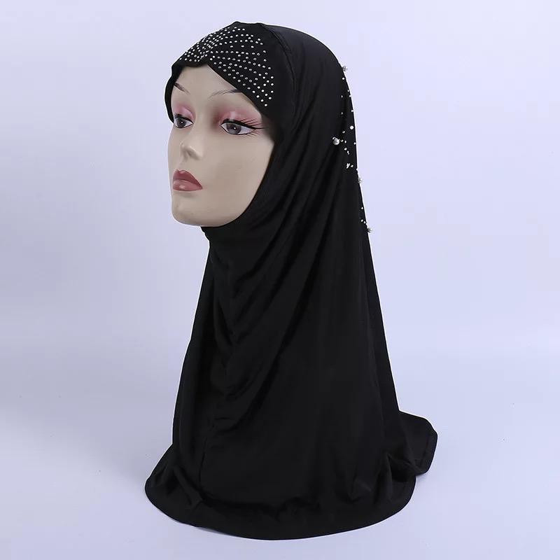 

High quality muslim women polyester hijabs crystal wrap scarf headband female beads