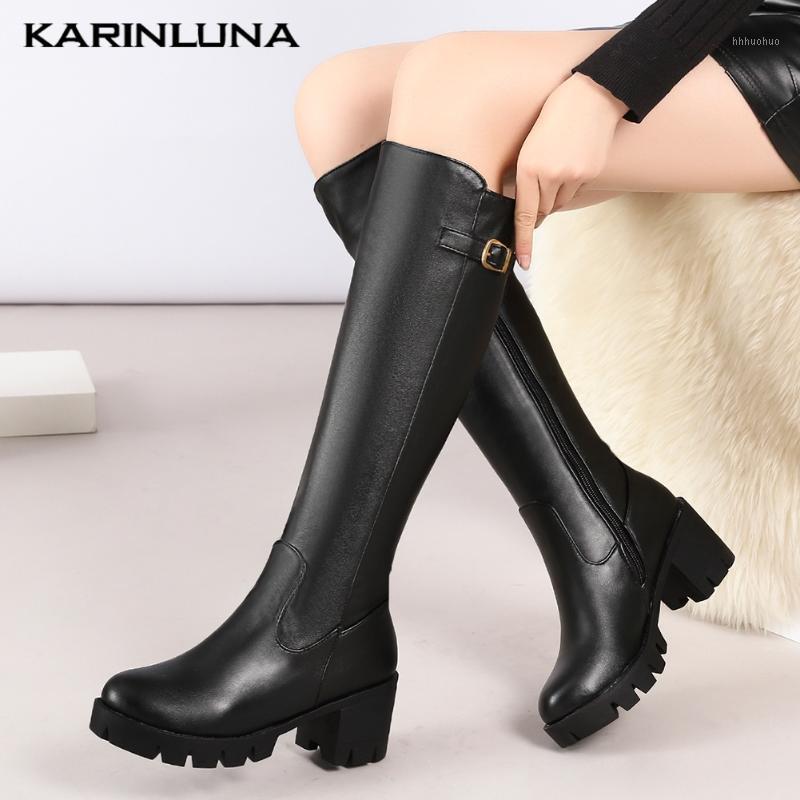 

Karin New Large Sizes 46 Square High Heels Platform Winter Woman Shoes Knee High Riding Boots1, Black