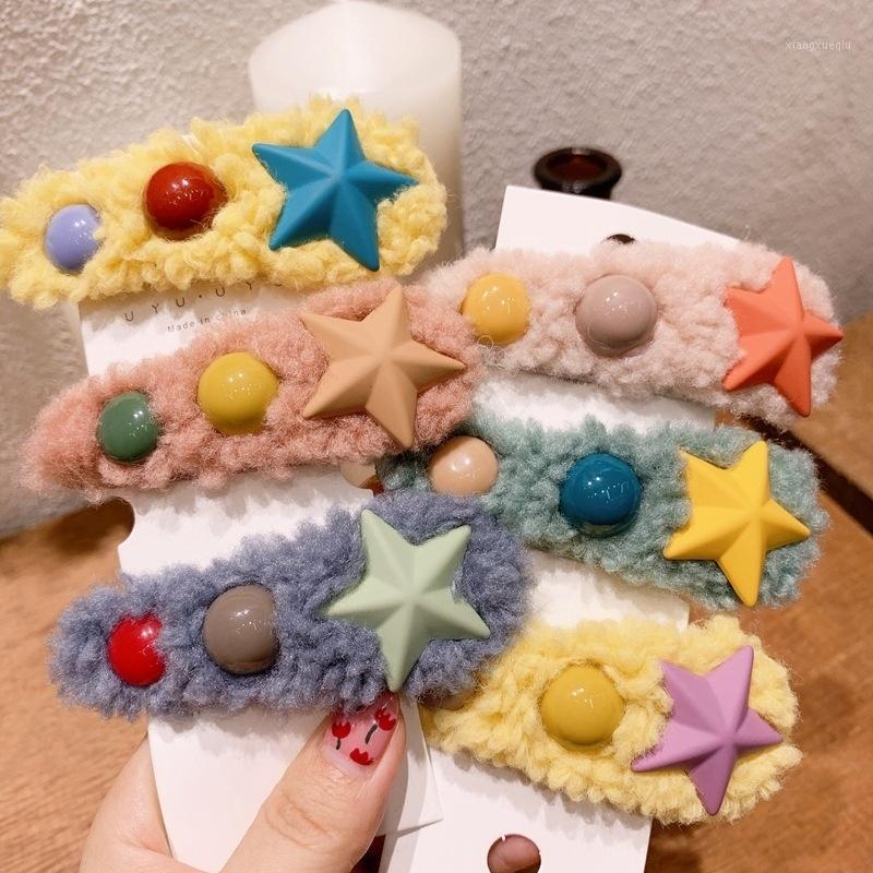 

Hair Clips & Barrettes 1PC Star Round Candy Color Plush Faux Fur For Girls Geometric Waterdrop Women Hairpin Accessories, Golden;silver