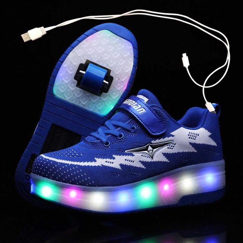 

Two Wheels Pink Blue Sneakers USB Charging Led Light Roller Skate Shoes for Children Kids Shoes Boys Girls Light Up Unisex #vW9v