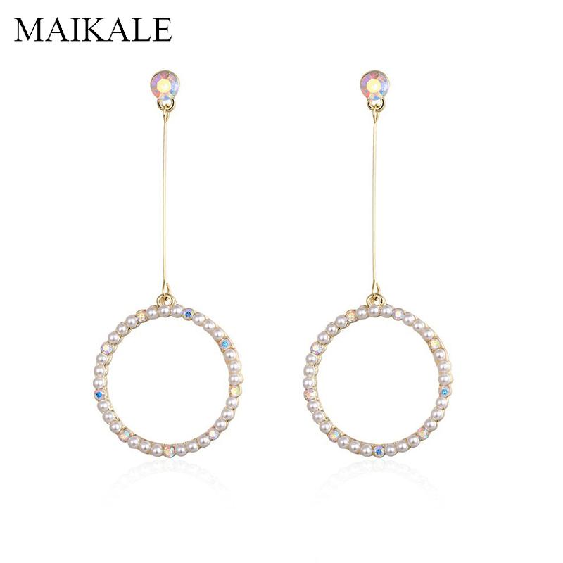 

Dangle & Chandelier MAIKALE Trendy Round Circle Drop Earrings With Pearls Colorful Rhinestone Gold Long Pole For Women Jewelry Gifts