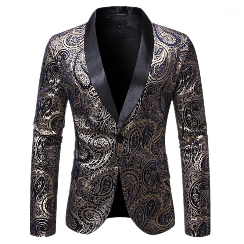 

Spring and autumn men suit jacket golden red blue floral jackets fashionable casual men Blazer coat 2020 new Terno Masculino1, Navy