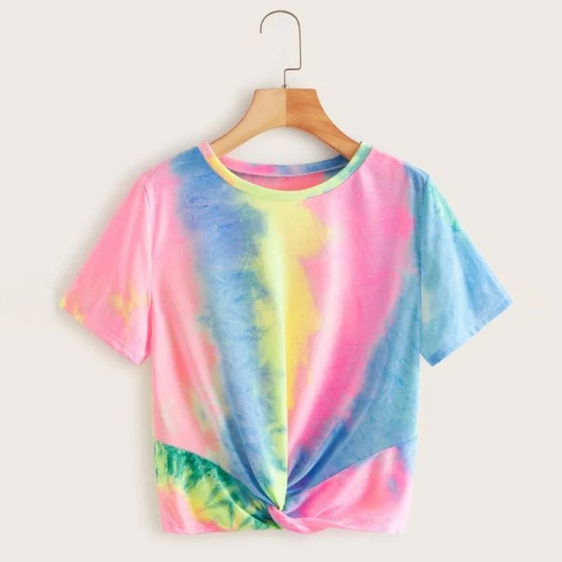 

Women T-shirts Ladies Summer 2020 Fashion Casual Tie-dye O-Neck Cut Out Crop Short Sleeve Tie Knot Short T-Shirt Beach Top M140#1, Mr