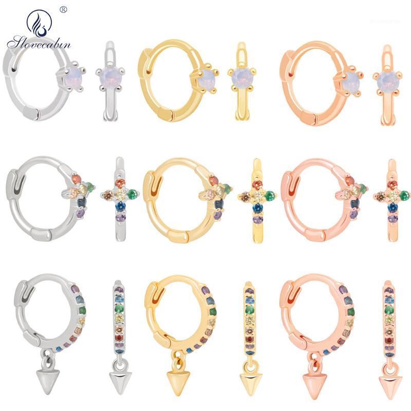 

Slovecabin 925 Sterling Silver Good Hoops Mini Hoops Circle Women Earring Opals Crystal Colorful Rainbow Zircon CZ Jewelry1