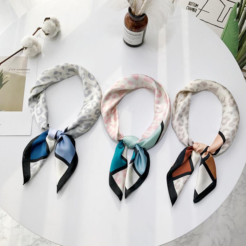 

Dolphin Women Square Scarf 70*70cm Leopard Print Blue Pink Brown Chiffon Silk Scarves Spring Office Lady Headbands Bandana