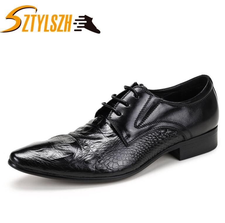 

Luxury Genuine Leather Lace Up Men's Dress Shoes Formal Party Office Man Black Crocodile Pattern Oxfords Fashion Classic shoes