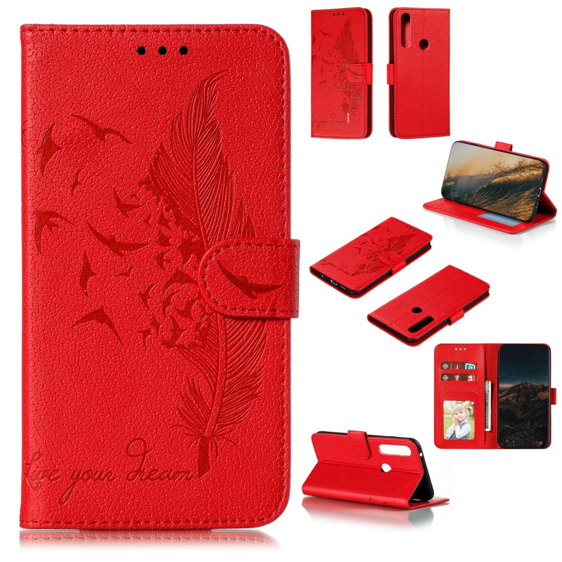 

For Motorola Moto G Power Feather Pattern Litchi Texture Horizontal Flip Leather Case with Wallet Holder Card Slots