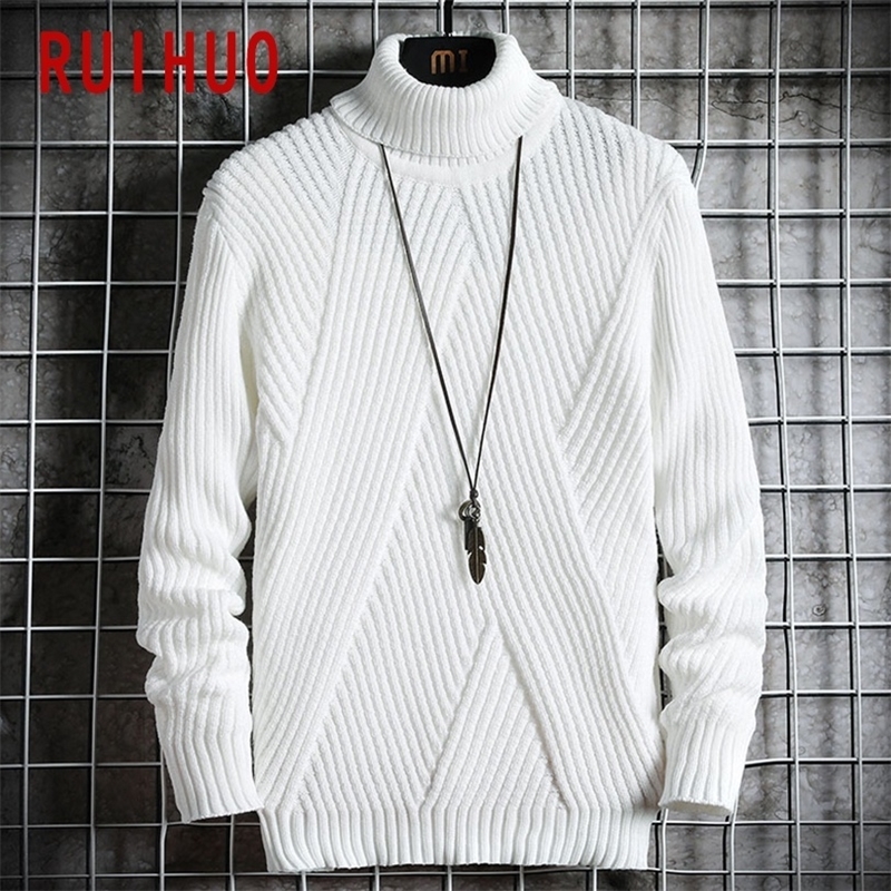 RUIHUO Winter Solid Pullover Turtleneck Men Clothing Turtle Neck Coats High Collar Knitted Sweater Korean Man Clothes M-3XL 201124