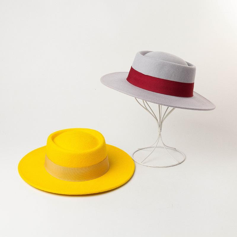 

Stingy Brim Hats 202101-HH8124 British Style Winter % Wool Ribbons Of Different Colours Fedoras Cap Men Women Hat1, Gray