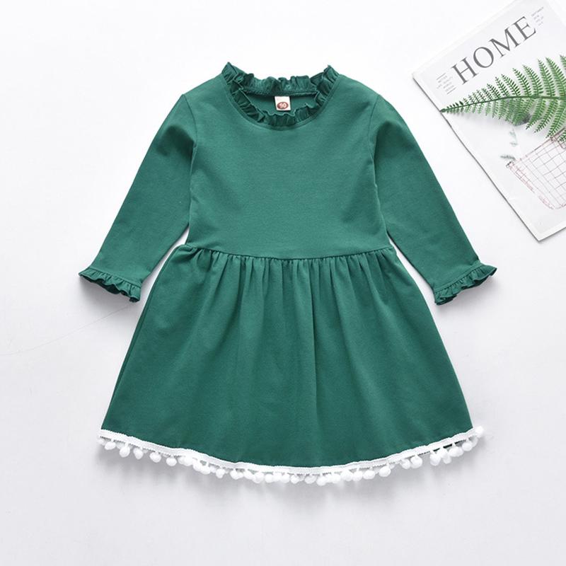 

Baby Girl Autumn Dress Toddler Kids Baby Girls Solid Casual Ruffle Lace Trumpet Collar Dress Outfits Clothes Clothing Vestidos, Green