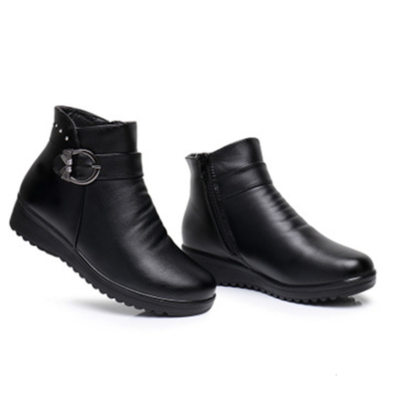 

2021 New Fashion Winter Women Genuine Leather Boots Hot Moms Plush Fall, Shoes Big Size 35-41 Black Brown P0Q3