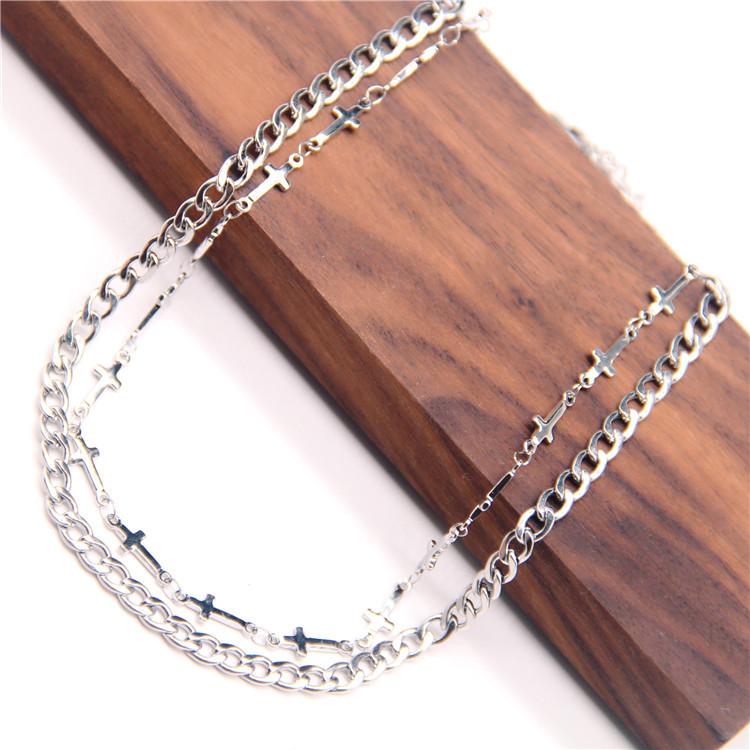 

Metal Cool wind Punk Double Cross Short Chains Necklacs Choker Collar Stainless Steel Clavicle Chain Jewelry Gift